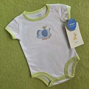 NWT 0-3M UNISEX BODYSUIT LITTLE SAFARI & White  Green + Blue Elephant (Q2)